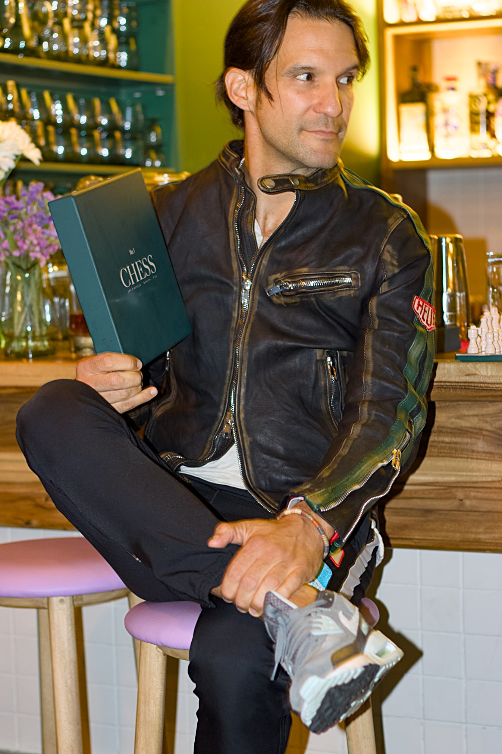 R80 Leather Jacket Vintage HEUER Edition Metallic Zippers Mens Distressed Black with Green