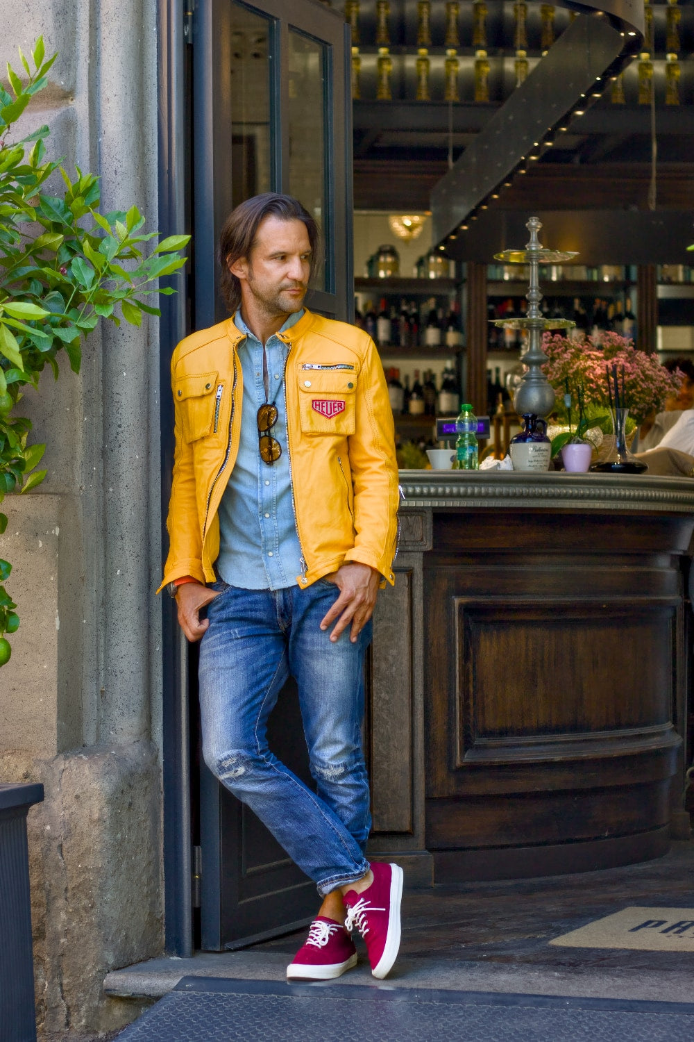 MI6 Vintage Mens HEUER Edition Metallic Zippers Mens Distressed Yellow