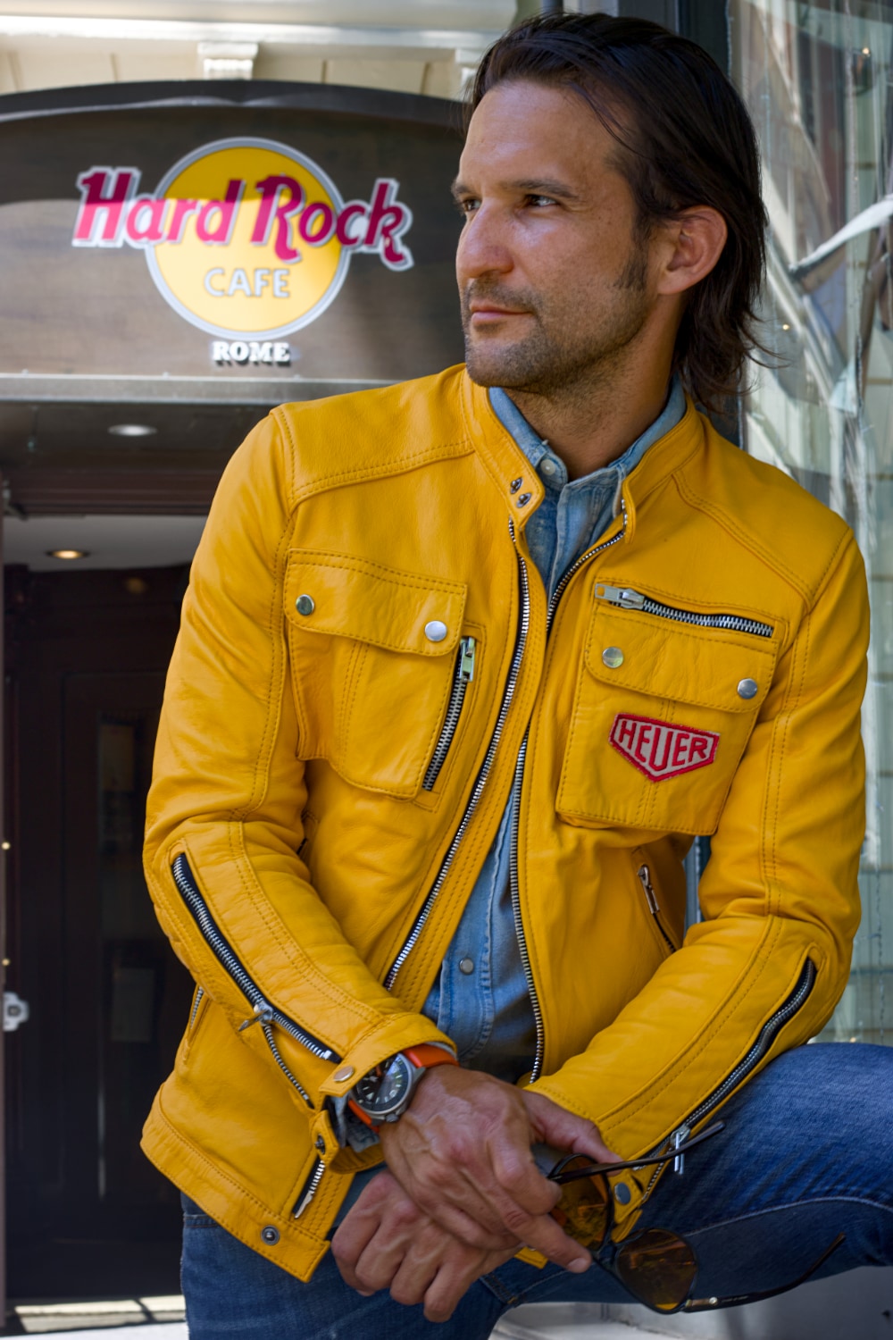 MI6 Vintage Mens HEUER Edition Metallic Zippers Mens Distressed Yellow