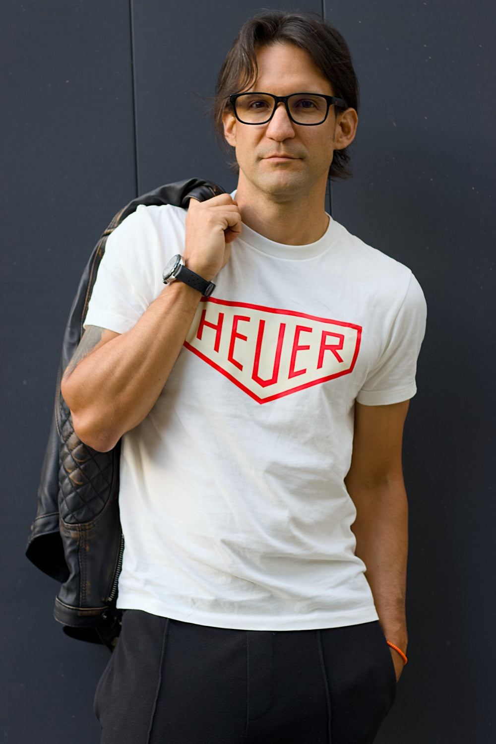Heuer T-Shirt Cream & red logo - Mens