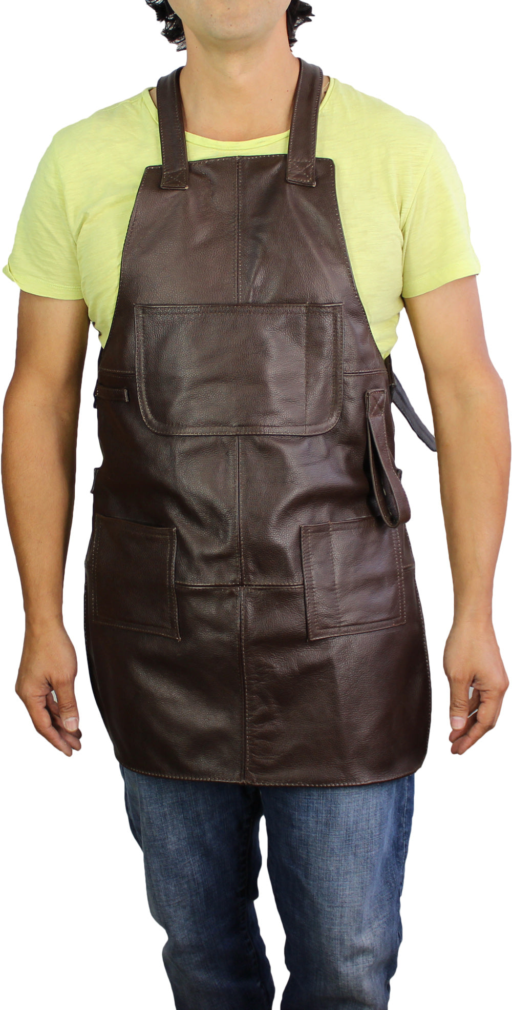 MULTIPOCKETS Leather Apron Brown - High Protection - Custom-Made Name Initials - PDCollection Leatherwear - Online Shop