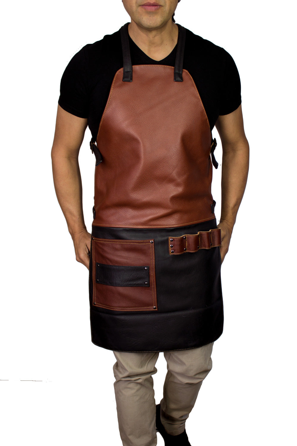 2S Leather Luxury Apron Genuine Leather Black & Brown  - Artists, Baristas, BBQ Kitchen Restaurant