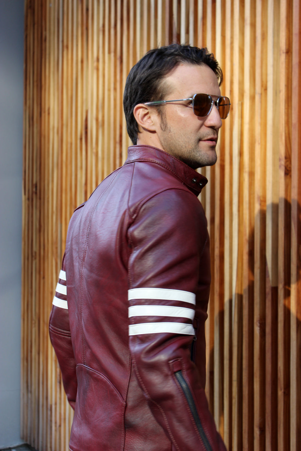 MUSTANG EX Leather Jacket - Special Edition - Mahogany - Stripes - PDCollection Leatherwear - Online Shop