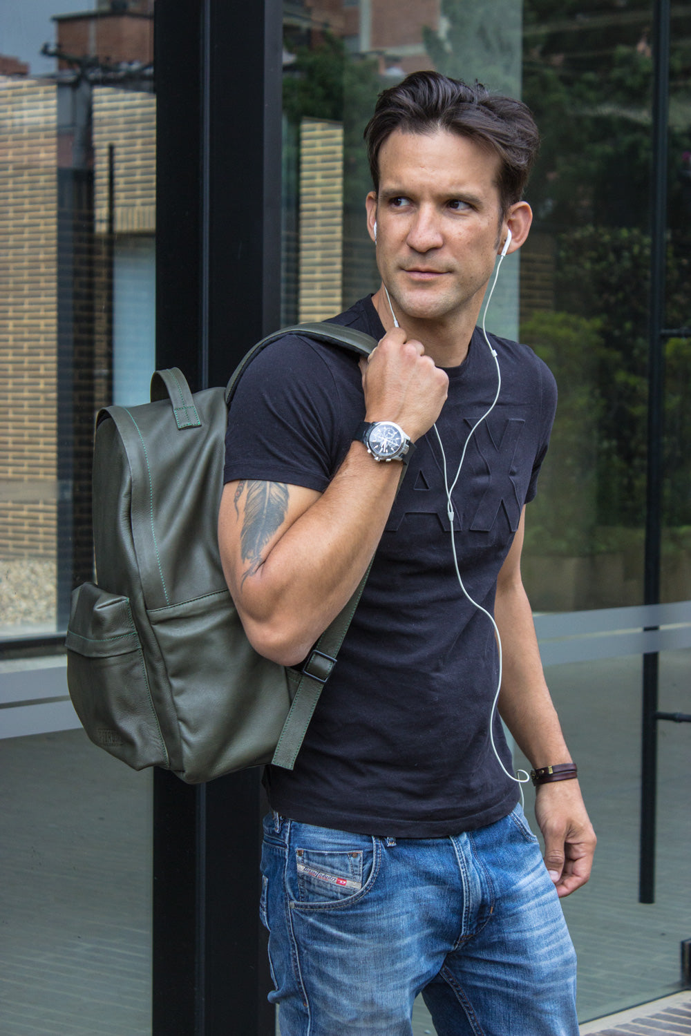 MLT Leather Bag Backpack in Military Green