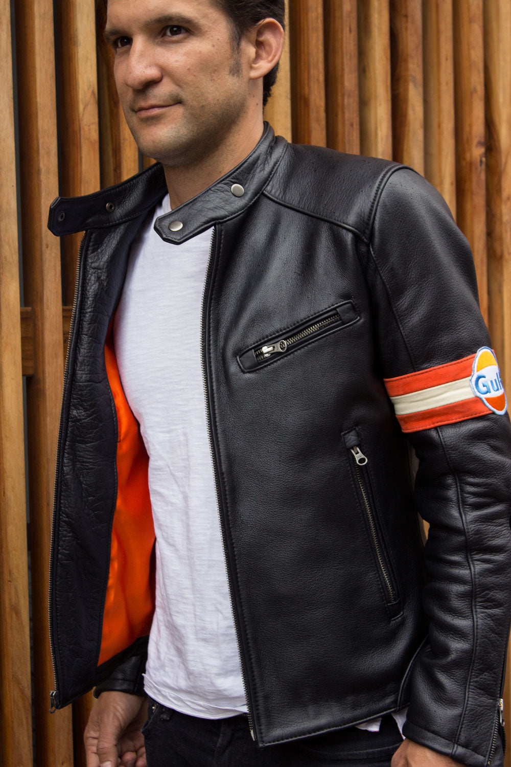 GULF Leather Jacket  Cafe Racer Modern Retro Stripes - PDCollection Leatherwear - Online Shop