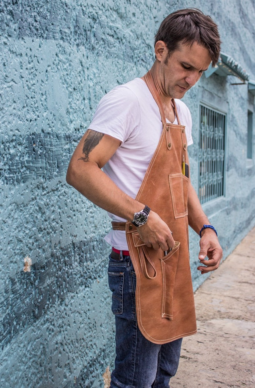 MEXICO Leather Utility Apron Natural Stone - BBQ - Work - Garden