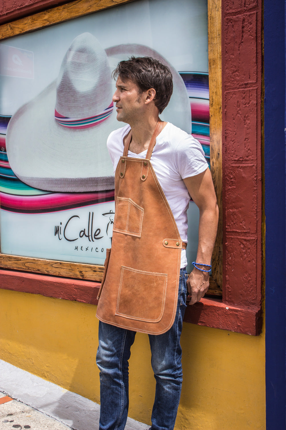 MEXICO Leather Utility Apron Natural Stone - BBQ - Work - Garden