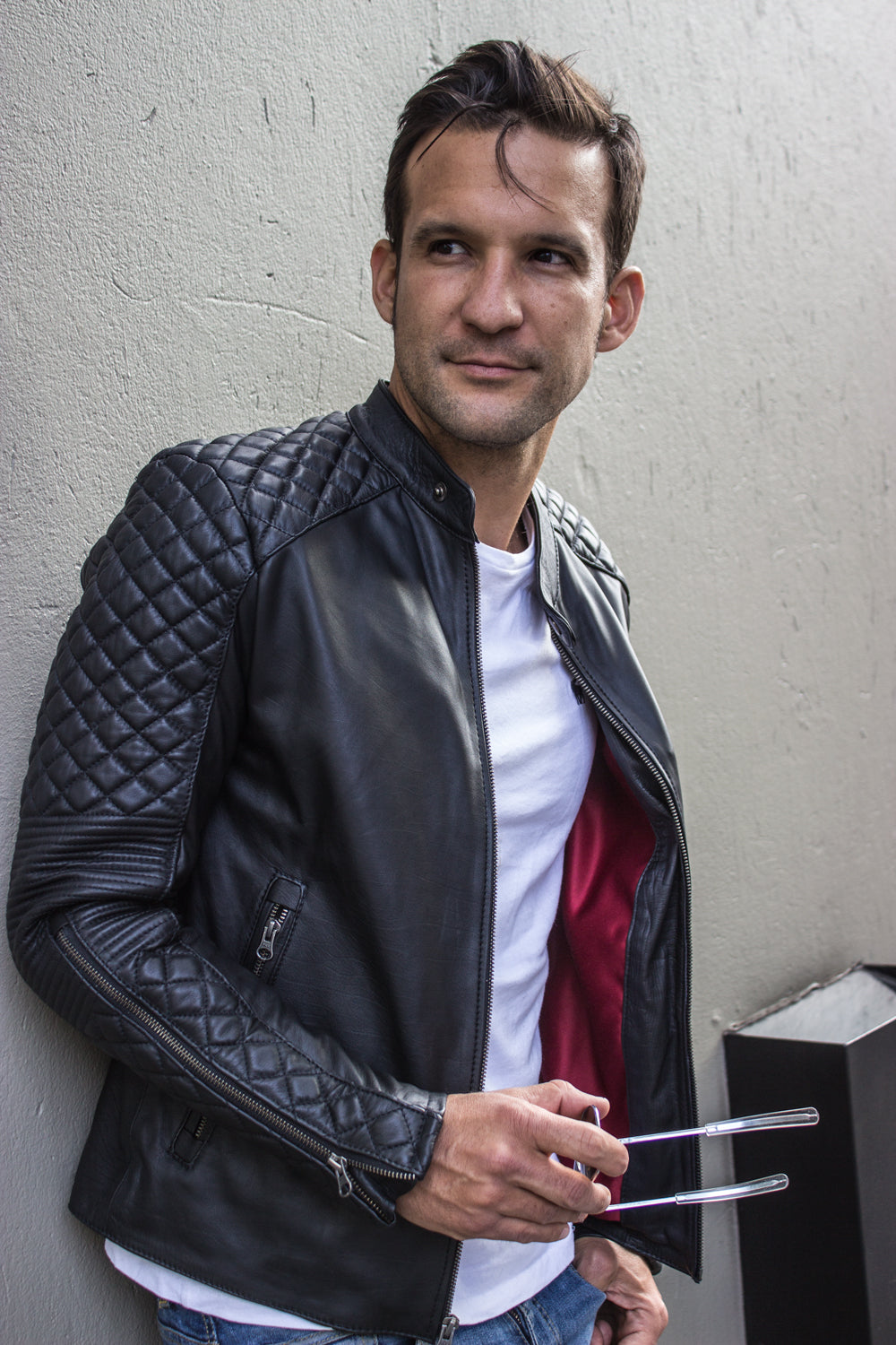 R79 QS Leather Jacket in Black lightweight Calfskin - Quilted, Cafe Racer Style - PDCollection Leatherwear - Online Shop