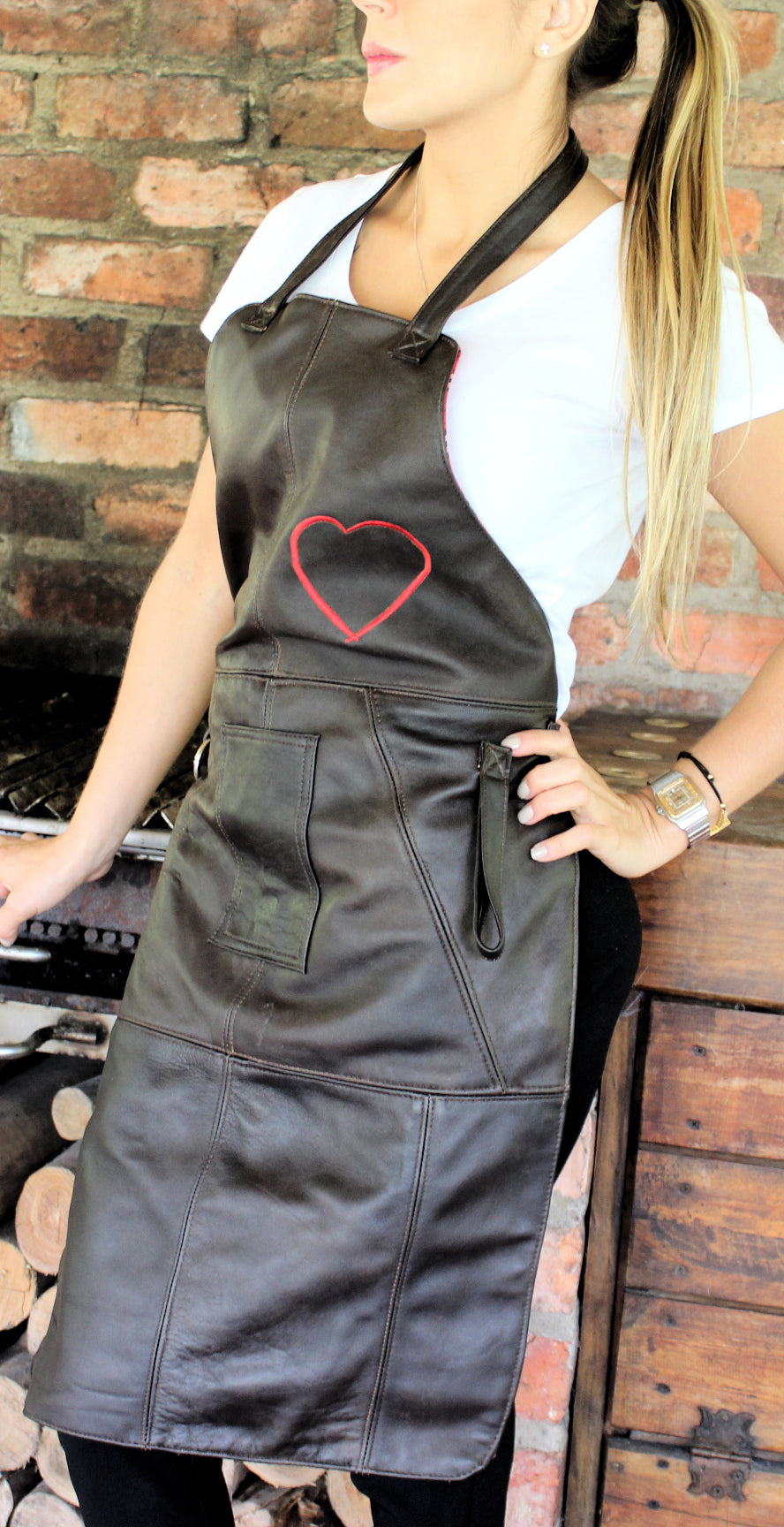 10AX leather apron bbq Black & Red Heart - 10AX leather apron bbq Black & Red Heart -