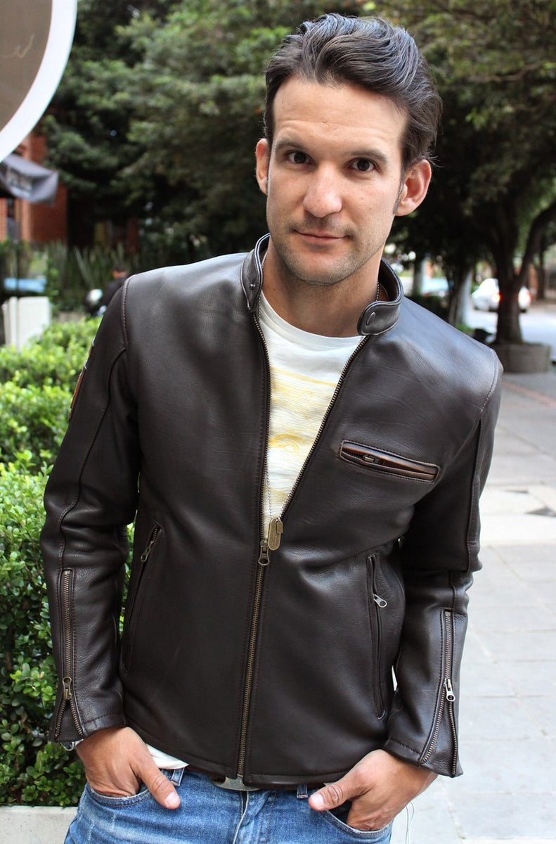 R79 Leather Jacket Brown Vintage Fit - Motorcycle Cafe Racer