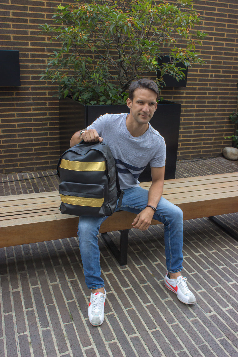 GOLD LB Leather Bag backpack in Black and gold stripes - PDCollection Leatherwear - Online Shop