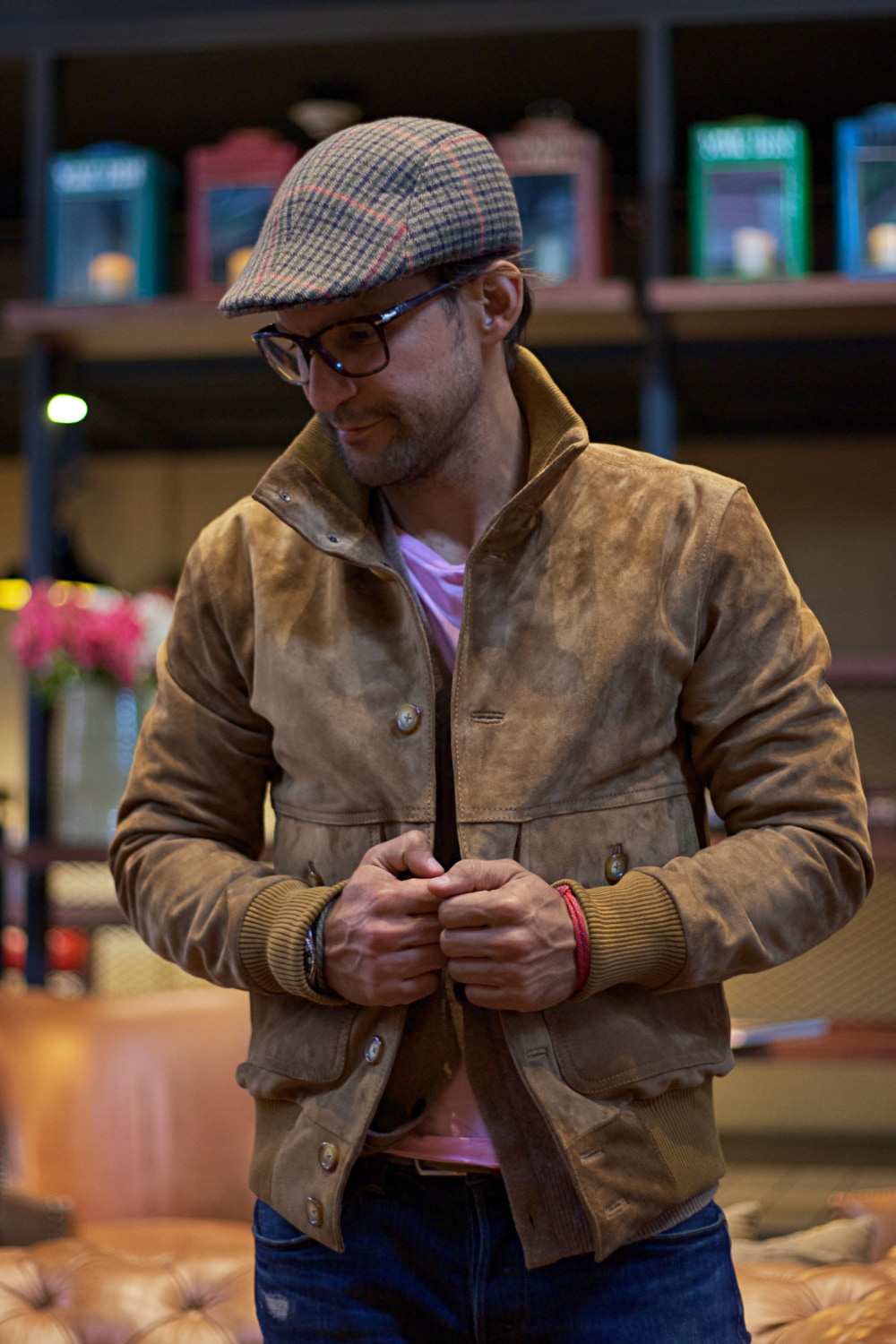 TURIN Jacket in Suede - Tall wool collar with buttons -  Camel