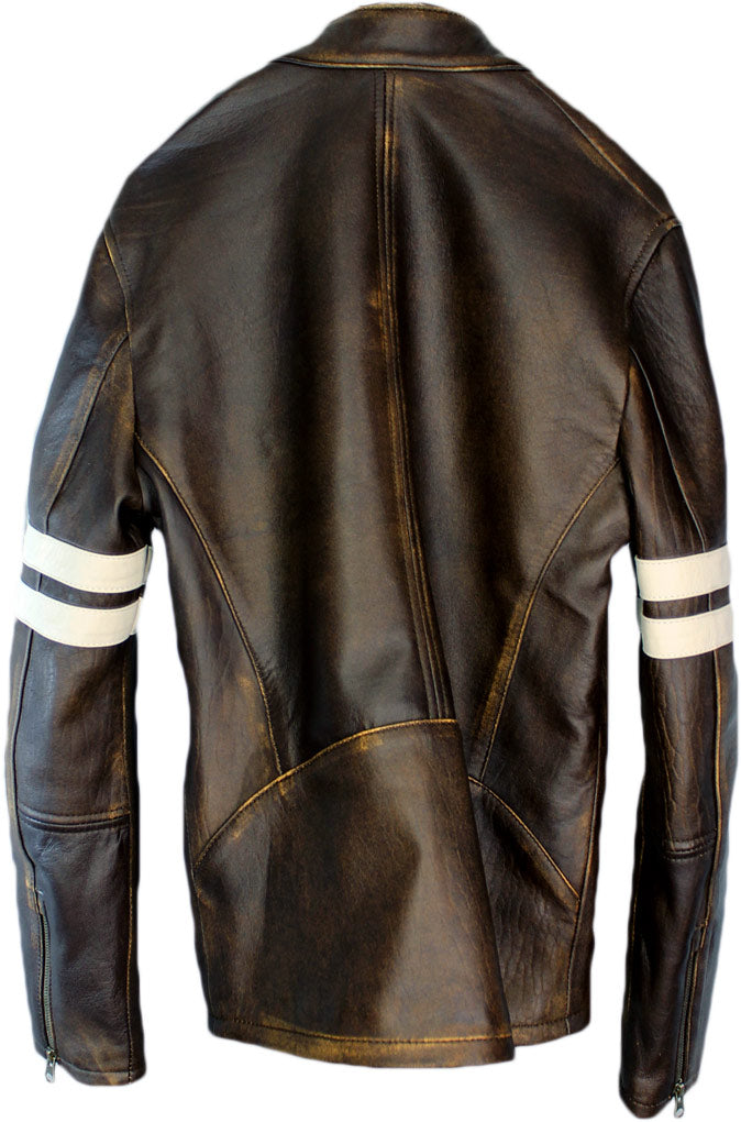 MUSTANG Leather Jacket Distressed Brown - Cafe Racer Stripes - PDCollection Leatherwear - Online Shop