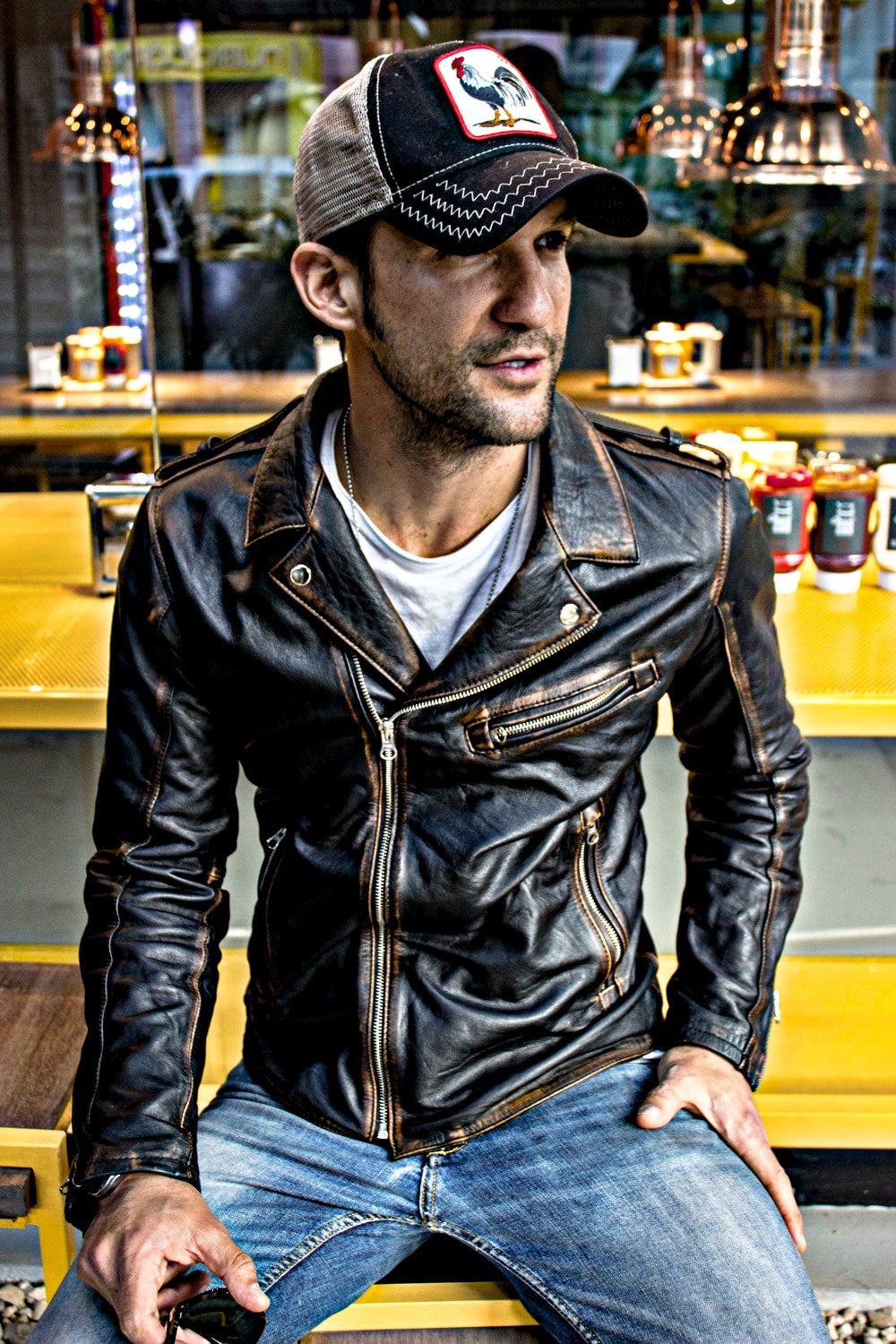 Vintage and distressed mens leather jacket