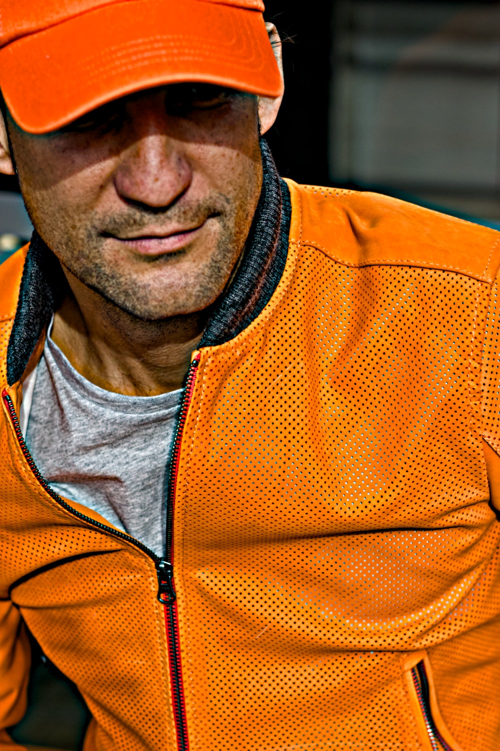 Perforated Leather Jacket Mens