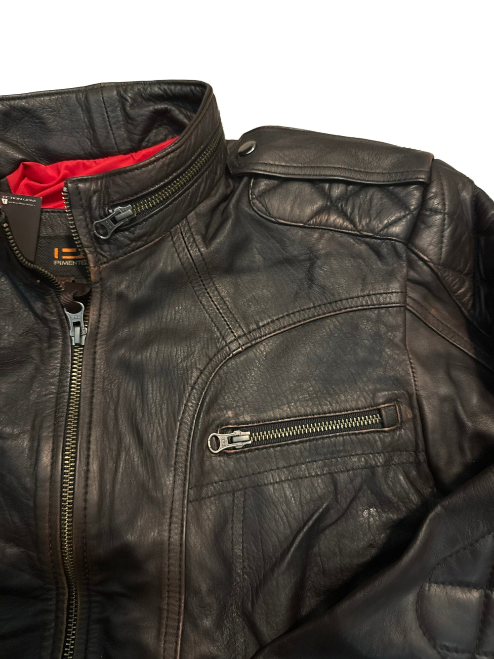 2018 AXQ Leather Jacket Distressed Black Quilted Diamoned