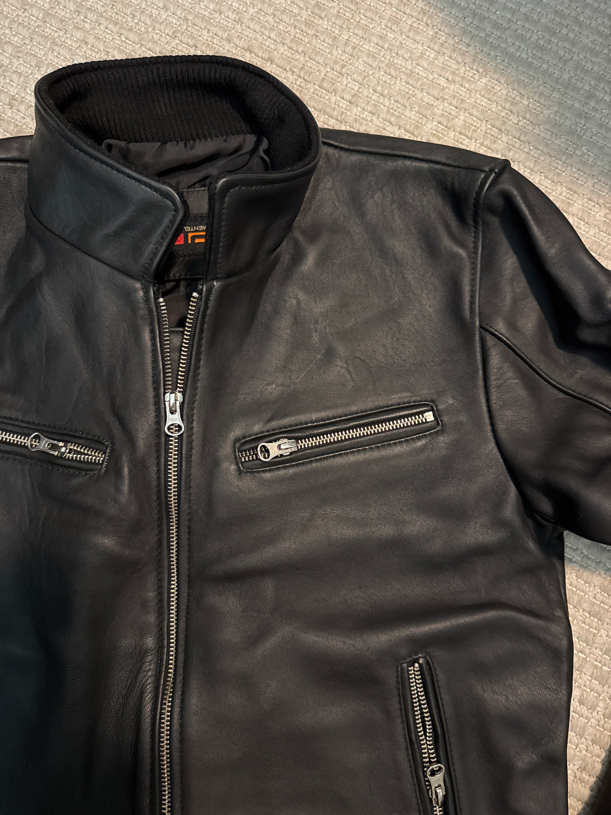 SEINFELD Leather Jacket Solid Black Motorcycle