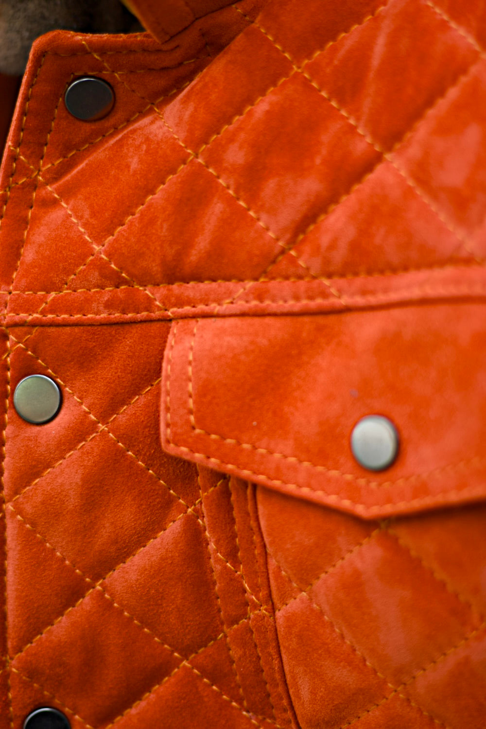 TENNESSEE AX Fancy Suede  Trucker Jacket in Raw Orange Quilted