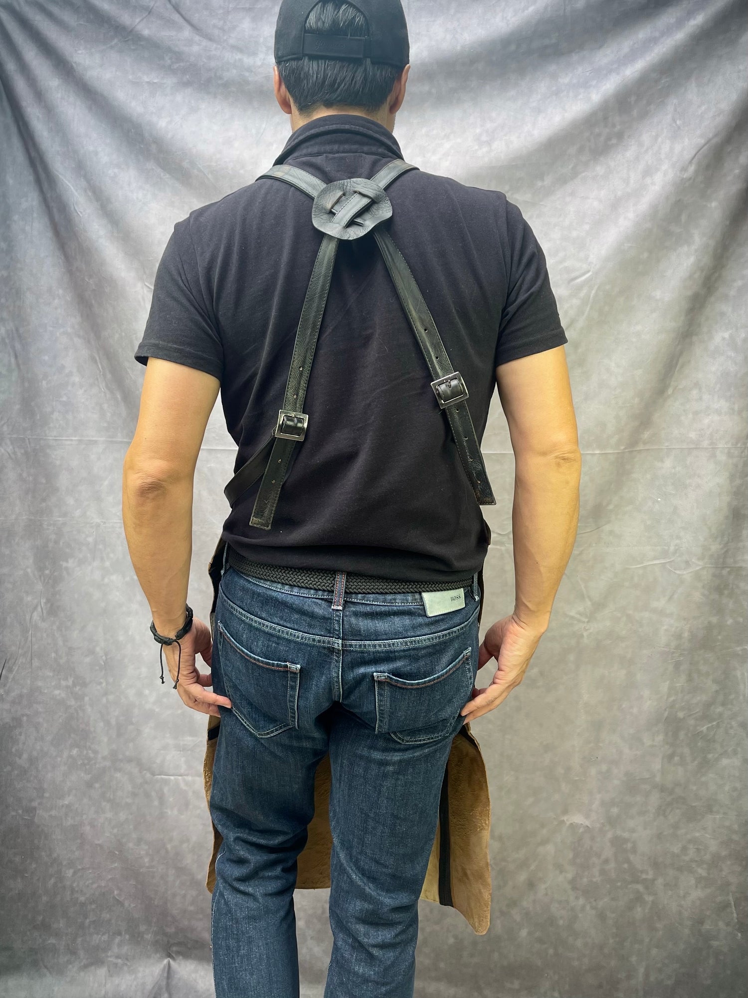 Cross Back Leather Apron in Genuine thick Lamb Custom-Made Name Initials Baristas BBQ Kitchen