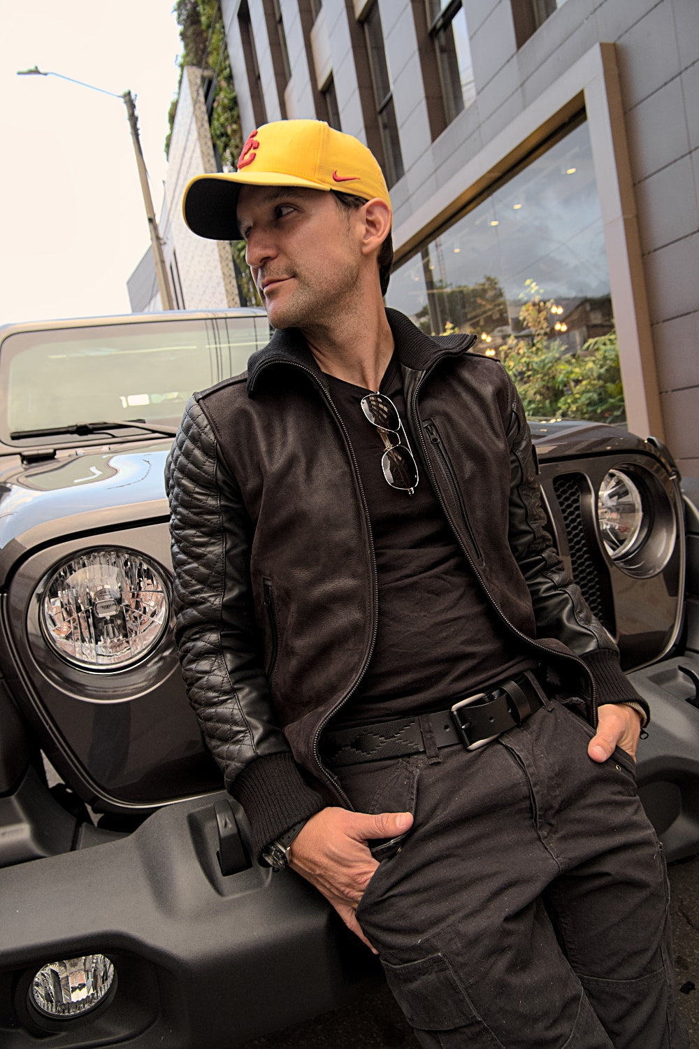EXPLORER Bomber Quilted Jacket  Leather Black & Black