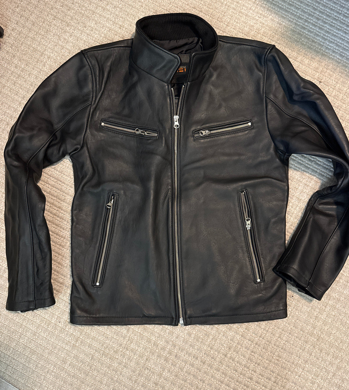 SEINFELD Leather Jacket Solid Black Motorcycle