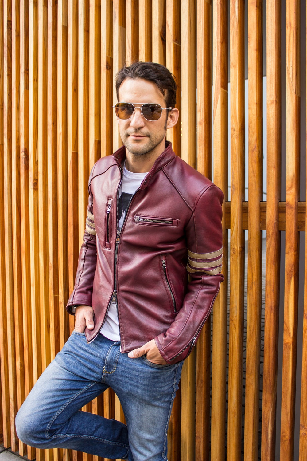 MUSTANG EX Leather Jacket - Special Edition - Mahogany - Stripes