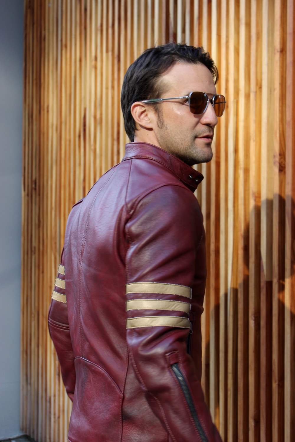 MUSTANG EX Leather Jacket - Special Edition - Mahogany - Stripes