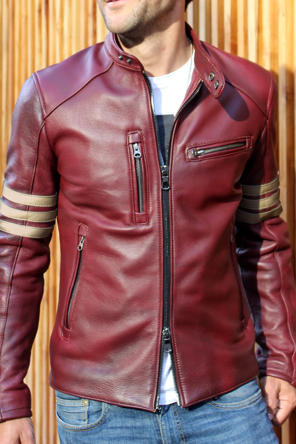 MUSTANG EX Leather Jacket - Special Edition - Mahogany - Stripes