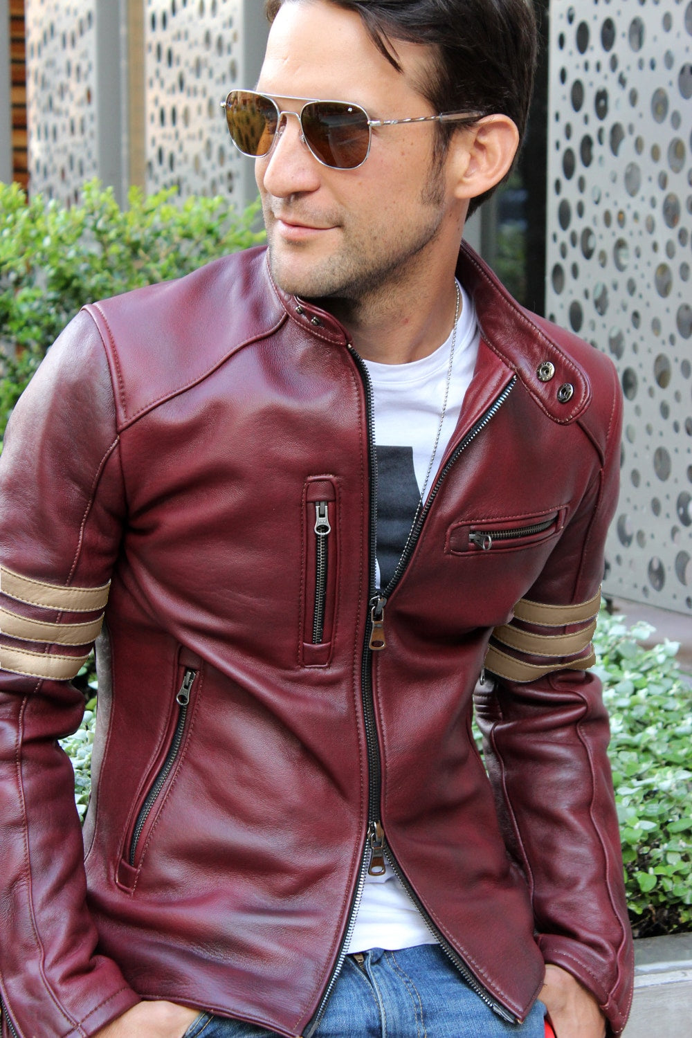 MUSTANG EX Leather Jacket - Special Edition - Mahogany - Stripes