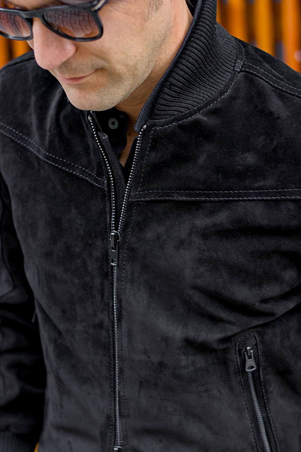 LAFAYETTE Suede Bomber Jacket Black & Black Zips with Brown Elbow pads Mens