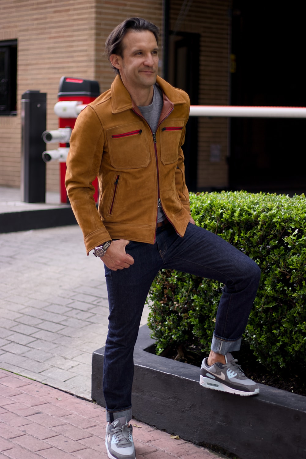 LONDON AIR Jacket in Nubuck Suede - Medium Weight - Orange Accents Black Zips