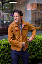 LONDON AIR Jacket in Nubuck Suede - Medium Weight - Orange Accents Black Zips