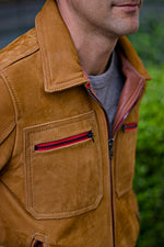 LONDON AIR Jacket in Nubuck Suede - Medium Weight - Orange Accents Black Zips