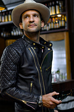 GOLD 25 Leather Jacket Black Quilted with abstract inside