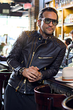 GOLD 25 Leather Jacket Black Quilted with abstract inside