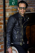 GOLD 25 Leather Jacket Black Quilted with abstract inside