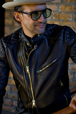 GOLD 25 Leather Jacket Black Quilted with abstract inside