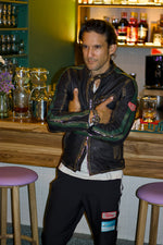 R80 Leather Jacket Vintage HEUER Edition Metallic Zippers Mens Distressed Black with Green