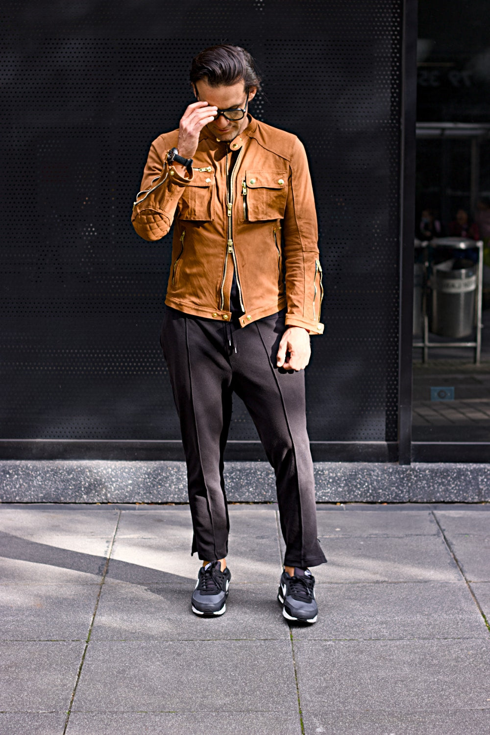 Mi6 Leather Jacket in Amber with Gold Accents - Mens - Cargo Pockets