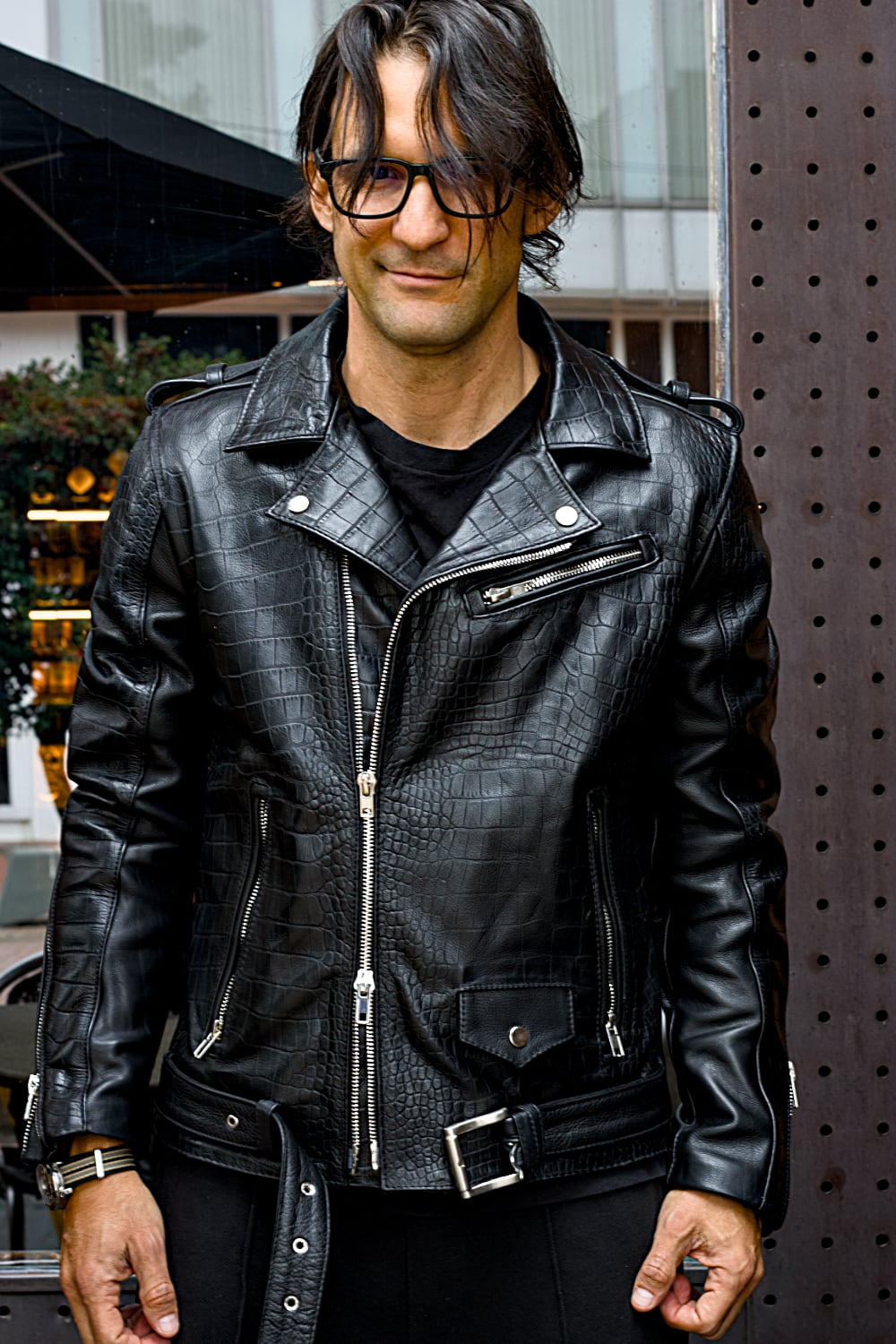 POLO Embossed Leather Jacket Reptile Limited- Black