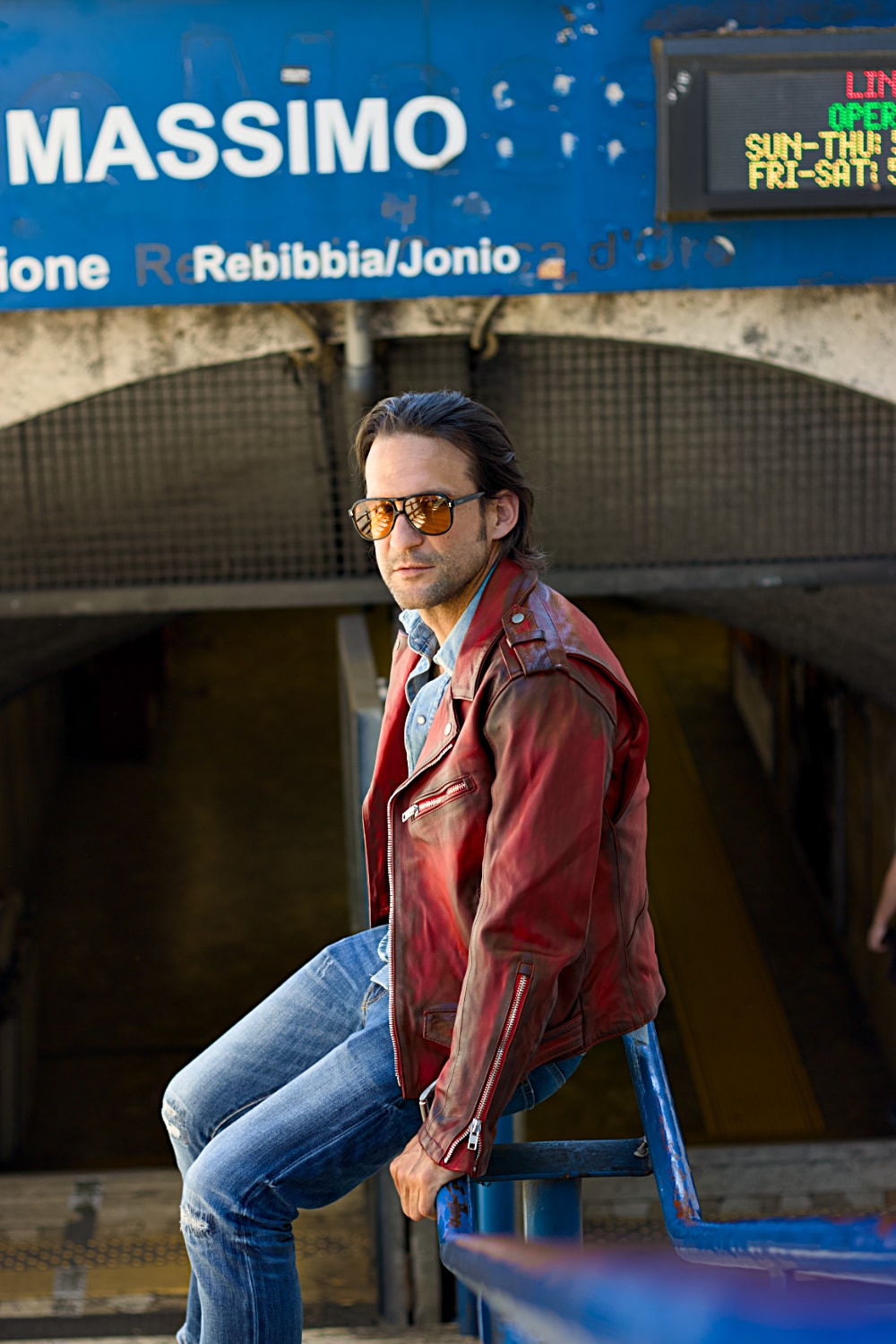 REBEL IT Leather Biker Jacket in burnished red handmade - Mens