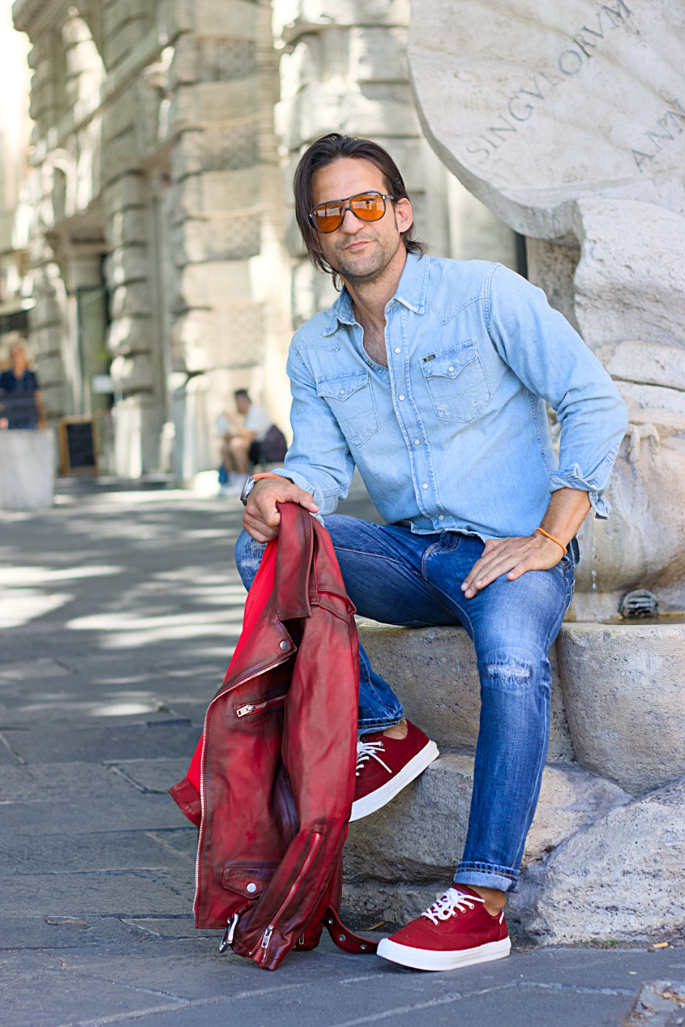REBEL IT Leather Biker Jacket in burnished red handmade - Mens