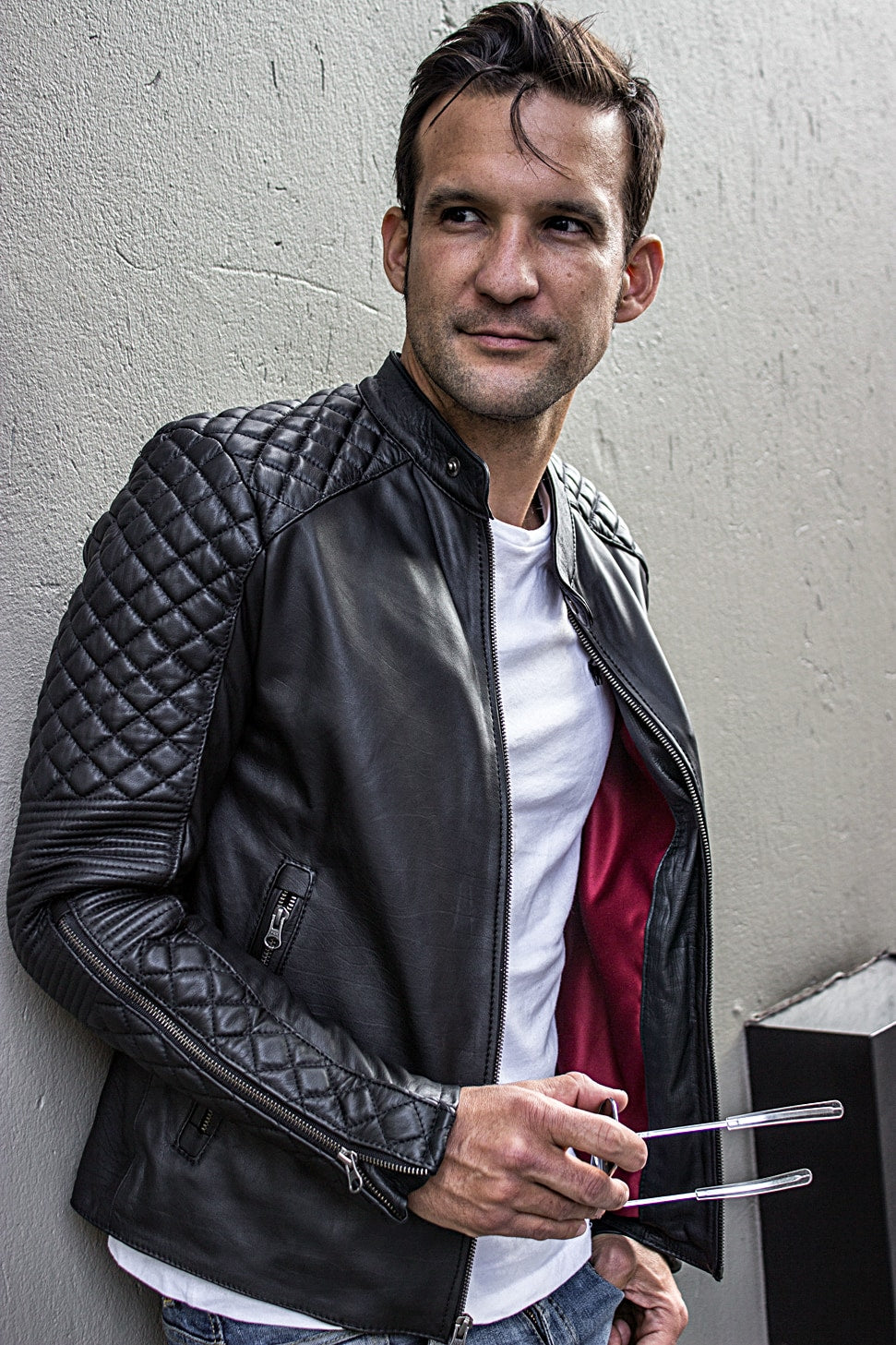 R79 QS Leather Jacket in Black Calfskin - Quilted, Cafe Racer Style