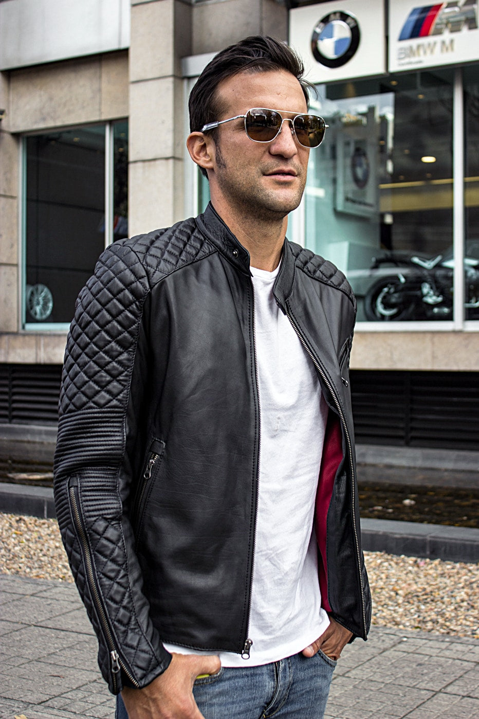 R79 QS Leather Jacket in Black Calfskin - Quilted, Cafe Racer Style