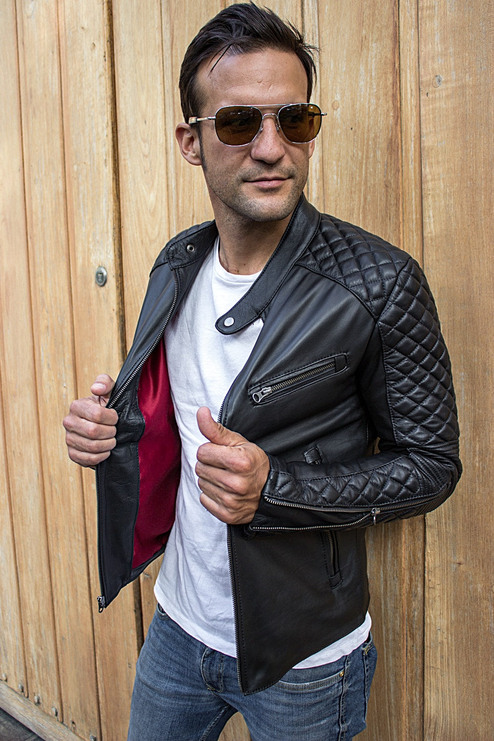R79 QS Leather Jacket in Black Calfskin - Quilted, Cafe Racer Style