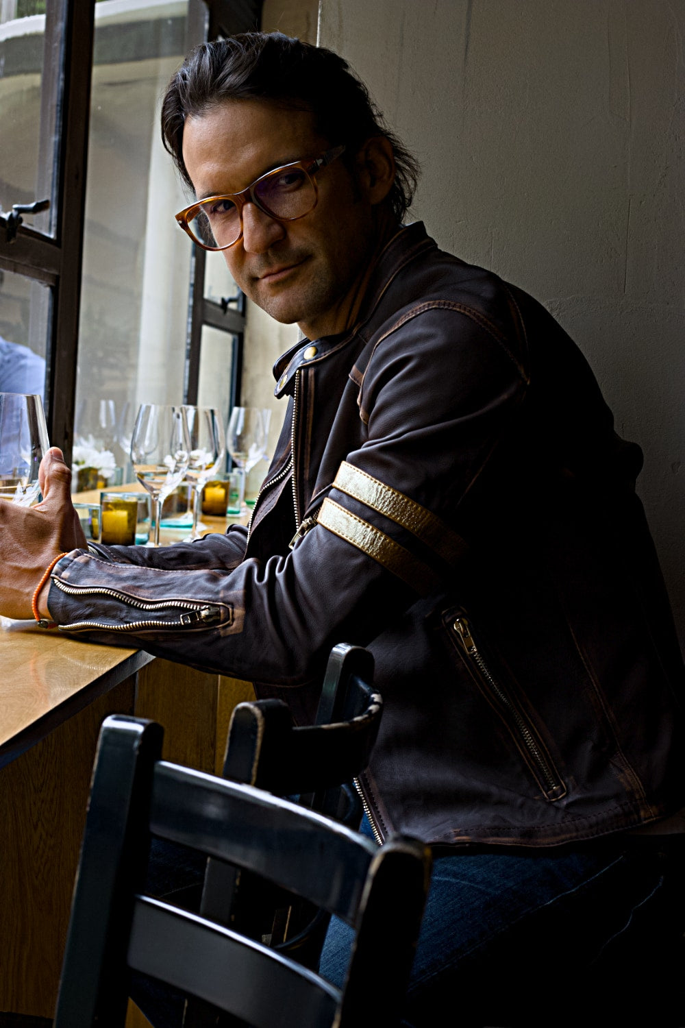 GOLD 26 Leather jacket Mens in Distressed Brown - Stone Washed