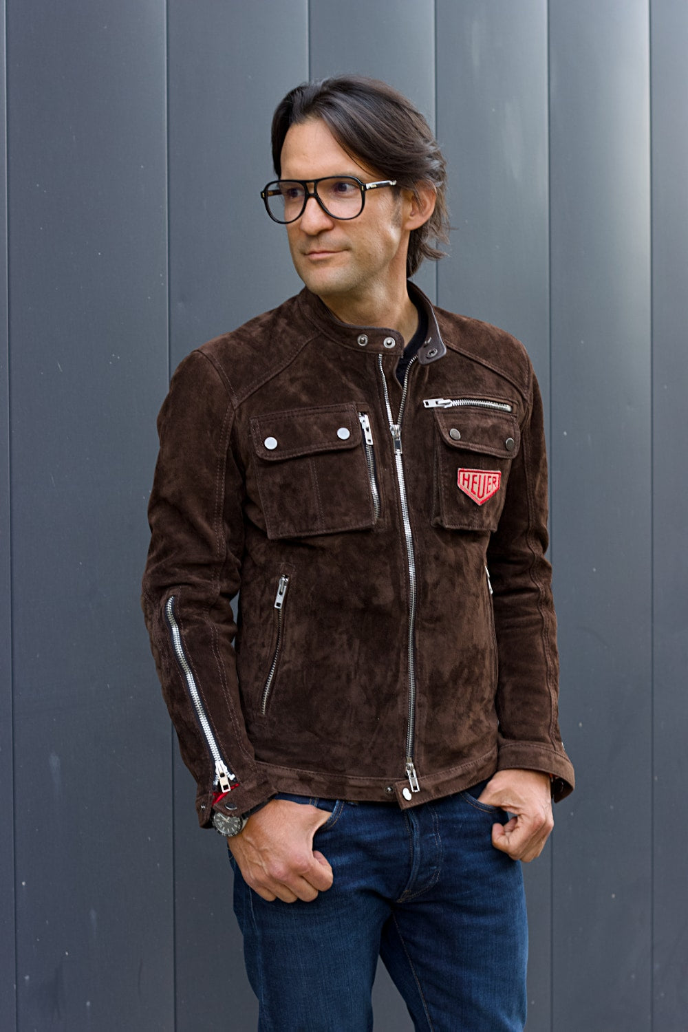 MI6 Suede Jacket Cargo Pockets - Mens in Brown - Heuer Edition