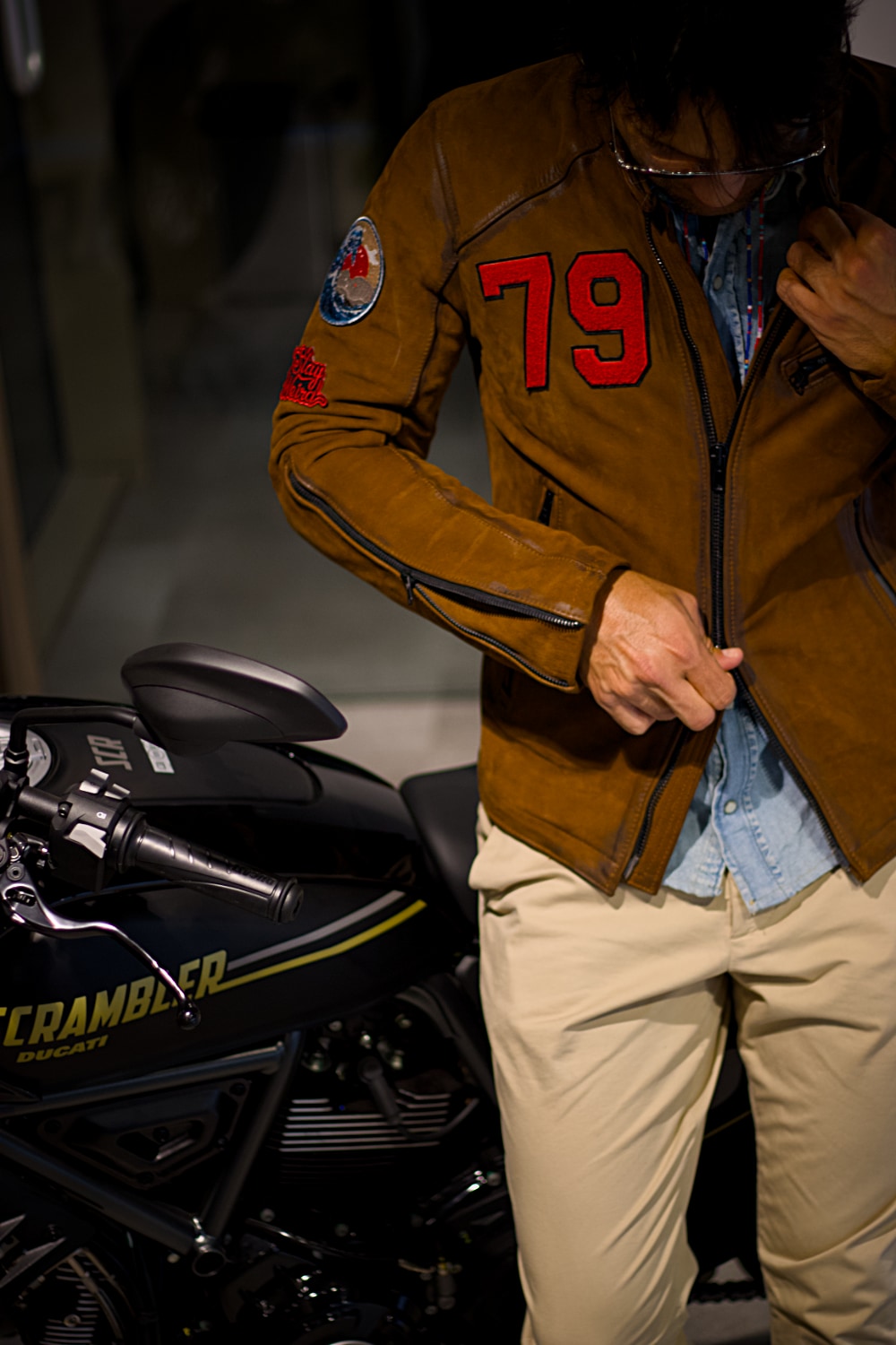 R79 26' LIMITED Patches Leather Jacket in Nubuck Suede Hand-waxed burnished - Mens