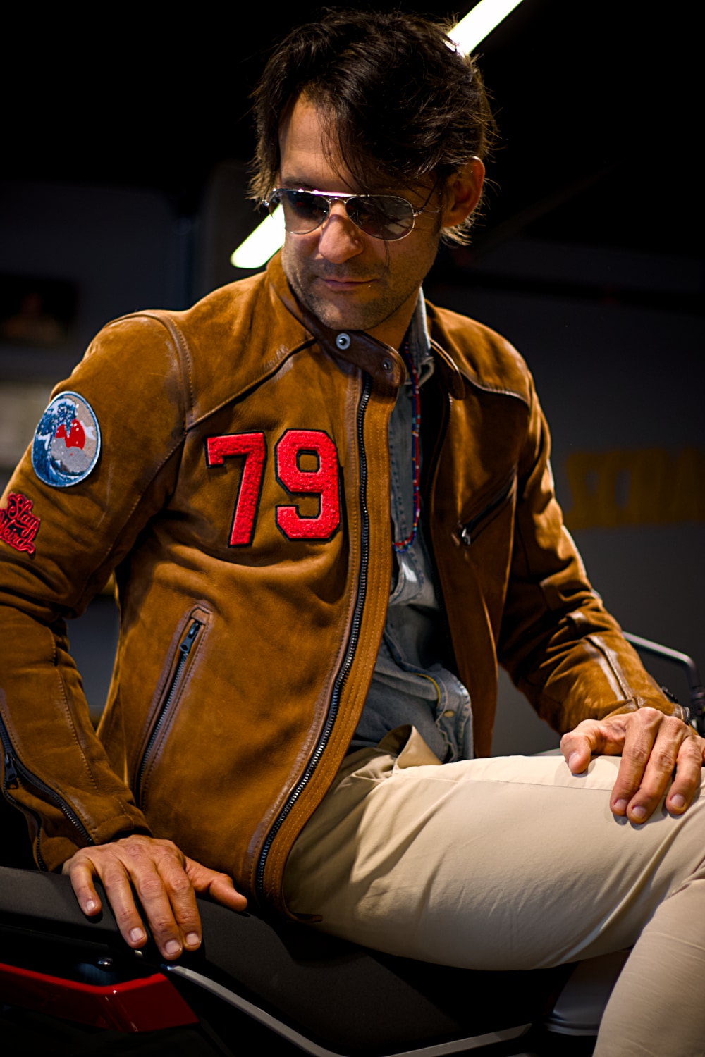 R79 26' LIMITED Patches Leather Jacket in Nubuck Suede Hand-waxed burnished - Mens