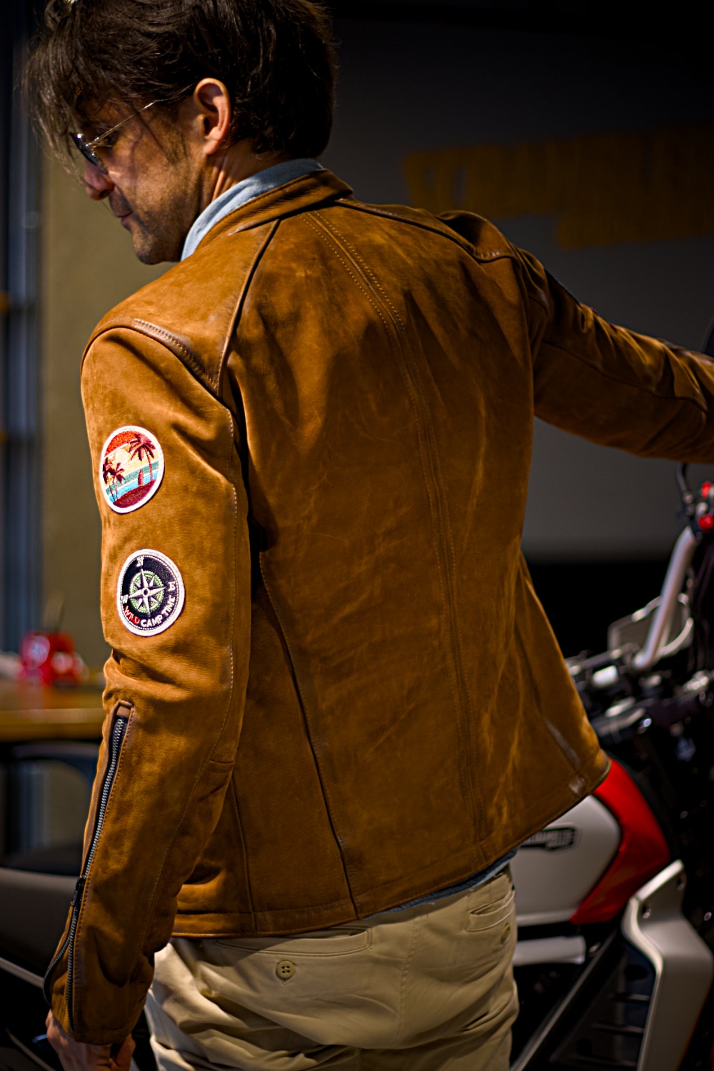 R79 26' LIMITED Patches Leather Jacket in Nubuck Suede Hand-waxed burnished - Mens